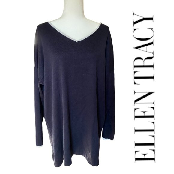 Ellen Tracy Tops - Comfy Ellen Tracy Long Sleeve Tunic Sweater Womens L Navy white normcore